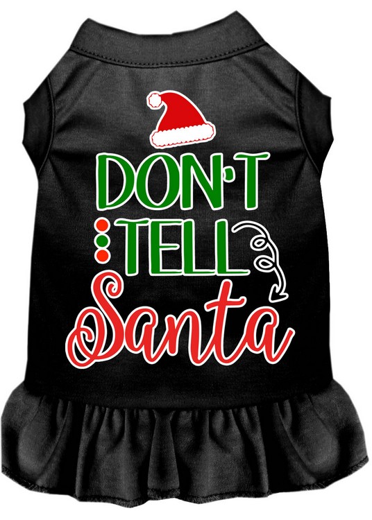 Don't Tell Santa Screen Print Dog Dress Black Sm